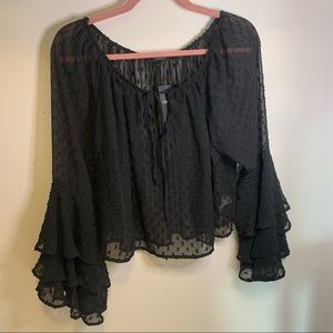 NWT ruffle sleeve sheer black Forever 21 top - size L